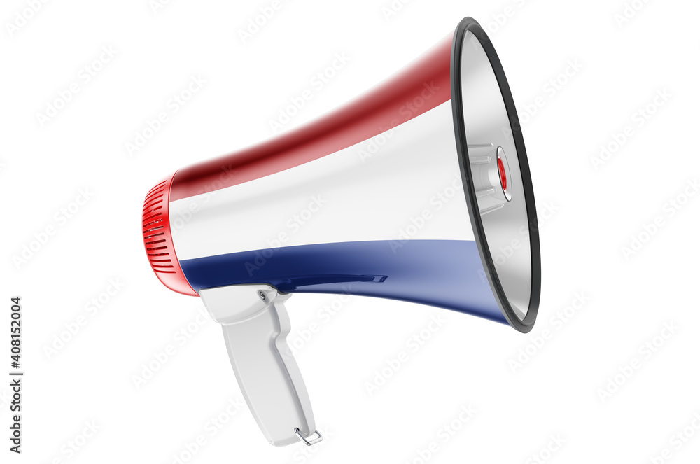 Poster megaphone with the netherlands flag, 3d rendering