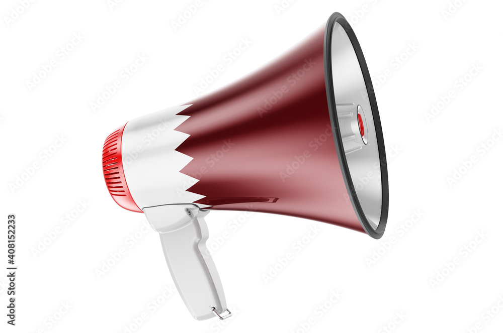 Poster megaphone with qatari flag, 3d rendering
