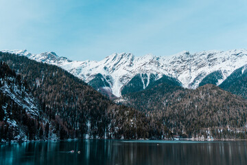 Winter lake in the mountains