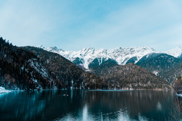 Winter lake in the mountains