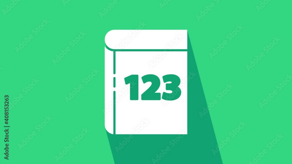 Poster White Book with word mathematics icon isolated on green background. Math book. Education concept about back to school. 4K Video motion graphic animation