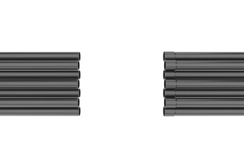 Two rows of plastic socket pipes are towards each other. Isolated on white. 3D render