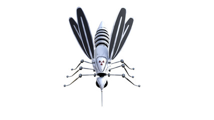 Technical mosquito robots, artificial intelligence created in different perspectives with 15 degrees each. High resolution image isolated on white background for your colagen clip art etc.