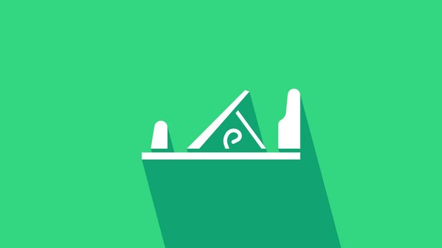 White Wood plane tool for woodworker hand crafted icon isolated on green background. Jointer plane. 4K Video motion graphic animation