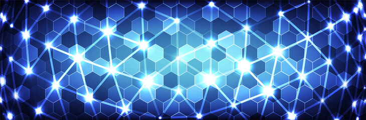 Hexagon grid background. Honeycomb pattern. Blue technology backdrop. Futuristic vector illustration