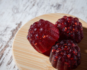 Homemade marmalade in shape of raspberry, yummy sweets with raspberry taste