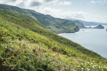 Chapel in San Juan de Gaztelugatxe, between Bakio and Bermeo, Biscay, copy-space