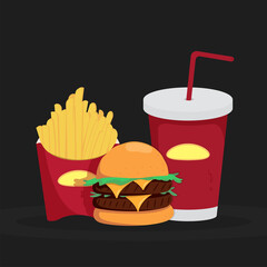 Burger Soda and Fries