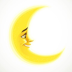 Fototapeta na wymiar Cute cartoon crescent moon isolated on a white background