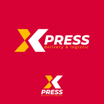  
X-press logo (Express logo). Logistic and delivery company emblem. X monogram with arrow. 