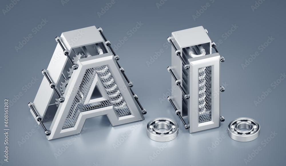 Fototapete artificial (machine) intelligence. designed in a steampunk style capital letters are composed into t