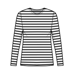 Shirt sailor basque technical fashion illustration with long sleeves, tunic length, scoop neck, oversized. Apparel french top outwear template front, white color. Women men unisex CAD mockup