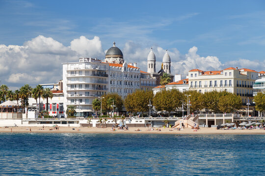 Saint Raphael, France.  View of the beach and city skyline. Cote d'Azur, French Riviera.