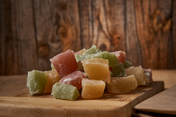 Turkish delight on a wooden board