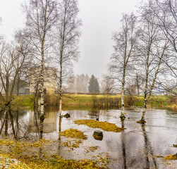 Spill of the Vuoksa river in Priozersk near the Corella fortress