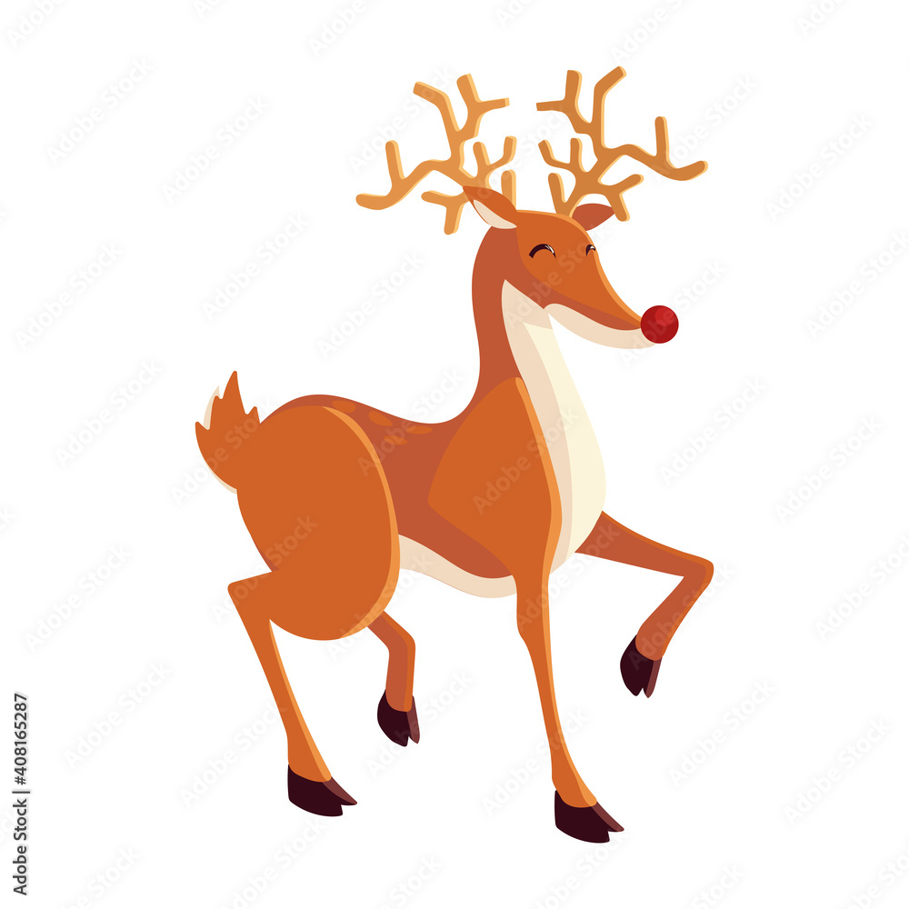 Poster cute reindeer animal cartoon, icon isolated image