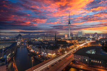 Fototapeta na wymiar Berlin Skyline near Alexanderplatz. Transition 