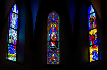 Colorful Mary Jesus Stained Glass Basilica Notre Dame Cathedral Tahiti