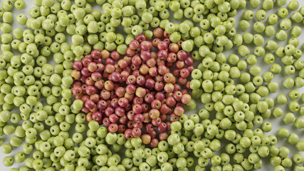 Lots of green apples granny smith and red apple's heart in the middle