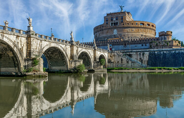 Fototapeta na wymiar A morning shot of the bridge leading to Castel Sant'Angelo in Rome, Italy