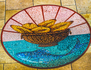 Colorful Bread Fish Mosaic Notre Dame Cathedral Tahiti