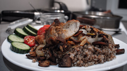 lunch of vegetables and meat on a torch