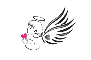 Angel praying with a love heart symbol of faith religion Christianity catholic people believe in god icon logo vector image