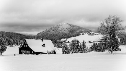 Jizerka Village and Bukovec Mounain in winter
