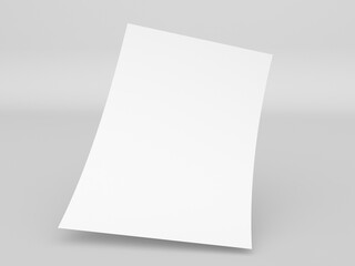 Blank A4 paper template. Curved white paper mockup. 3d render illustration.