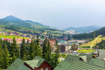 Ski resort base Bukovel in Karpaty mountains in summer day