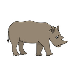 Gray cute rhinoceros is going to somewhere. Animal is isolated on white background. Side view