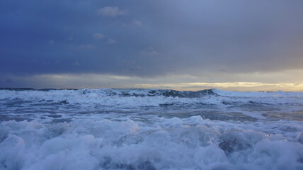 stormy sunset over the winter Mediterranean sea