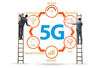 Concept of 5g fast networks with businessman