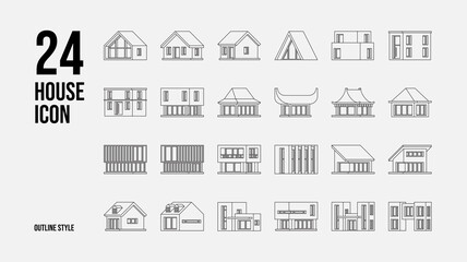 24 House Icon In Outline Style