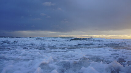 stormy sunset over the winter Mediterranean sea