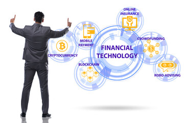 Financial technology concept with businessman pressing button