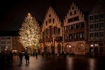 Fototapeta premium Frankfurt Römerplatz mit Weihnachtsbaum Corona 2020