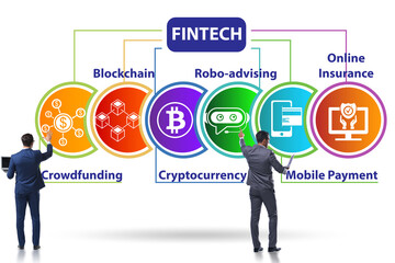 Financial technology concept with businessman pressing button