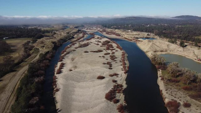 Aerial view of Yuba river in northern California 