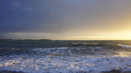 stormy sunset over the winter Mediterranean sea