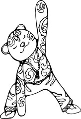 Meditative cosmic spiral bear in yoga pose.