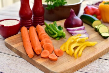 Chopped fresh vegetarian ingredients for making hearty healthy winter soups, stews and chilis