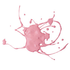 Pink acrylic paint, stain, blot, drops isolated on white background. Texture, abstraction