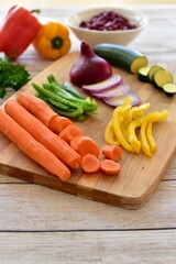 Chopped fresh vegetarian ingredients for making hearty healthy winter soups, stews and chilis