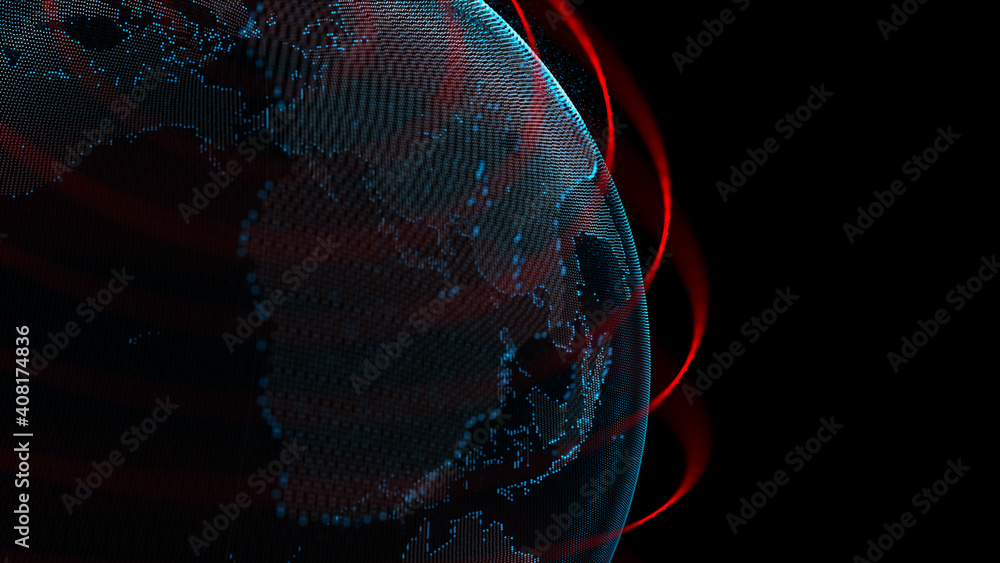 Poster global network background. connecting triangles. globe of the earth. abstract planet in space. 3d re