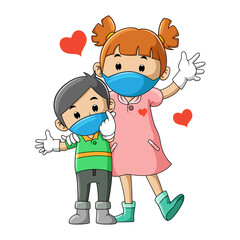 The health couple brother and sister using the mask