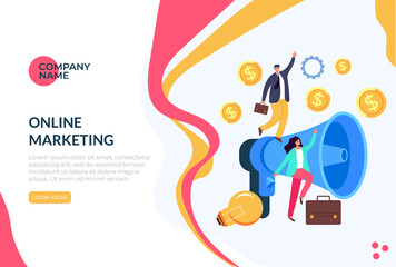 Online marketing loudspaeker advertisement web banner concept. Vector flat graphic design illustration