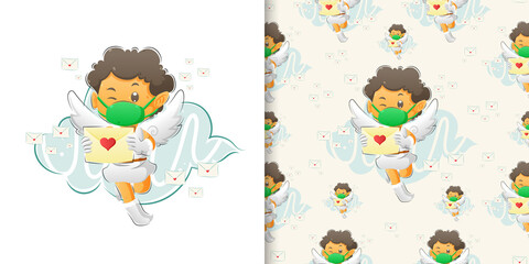 The pattern set of the cupid sending the letter to the people in the valentine day