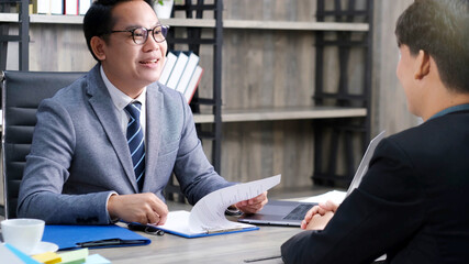 Asian man in job interview at office background, job search, business concept