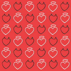 Vector seamless love pattern with angel and evil heart concept.Vector illustration.